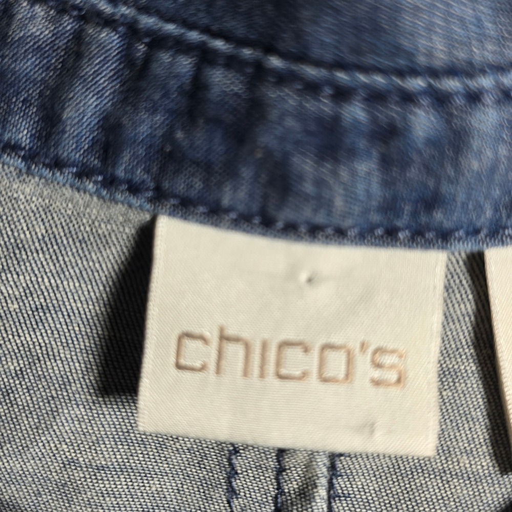 Chicos Blue Chambray Button Front Shirt Dress Women Large Long Sleeve Pockets - Picture 3 of 12